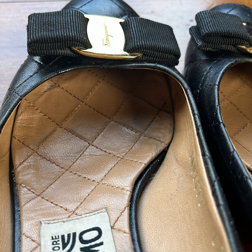 Salvatore Ferragamo Varina Quilted Bow Ballet Block Heels Size 7 - Picture 12 of 16